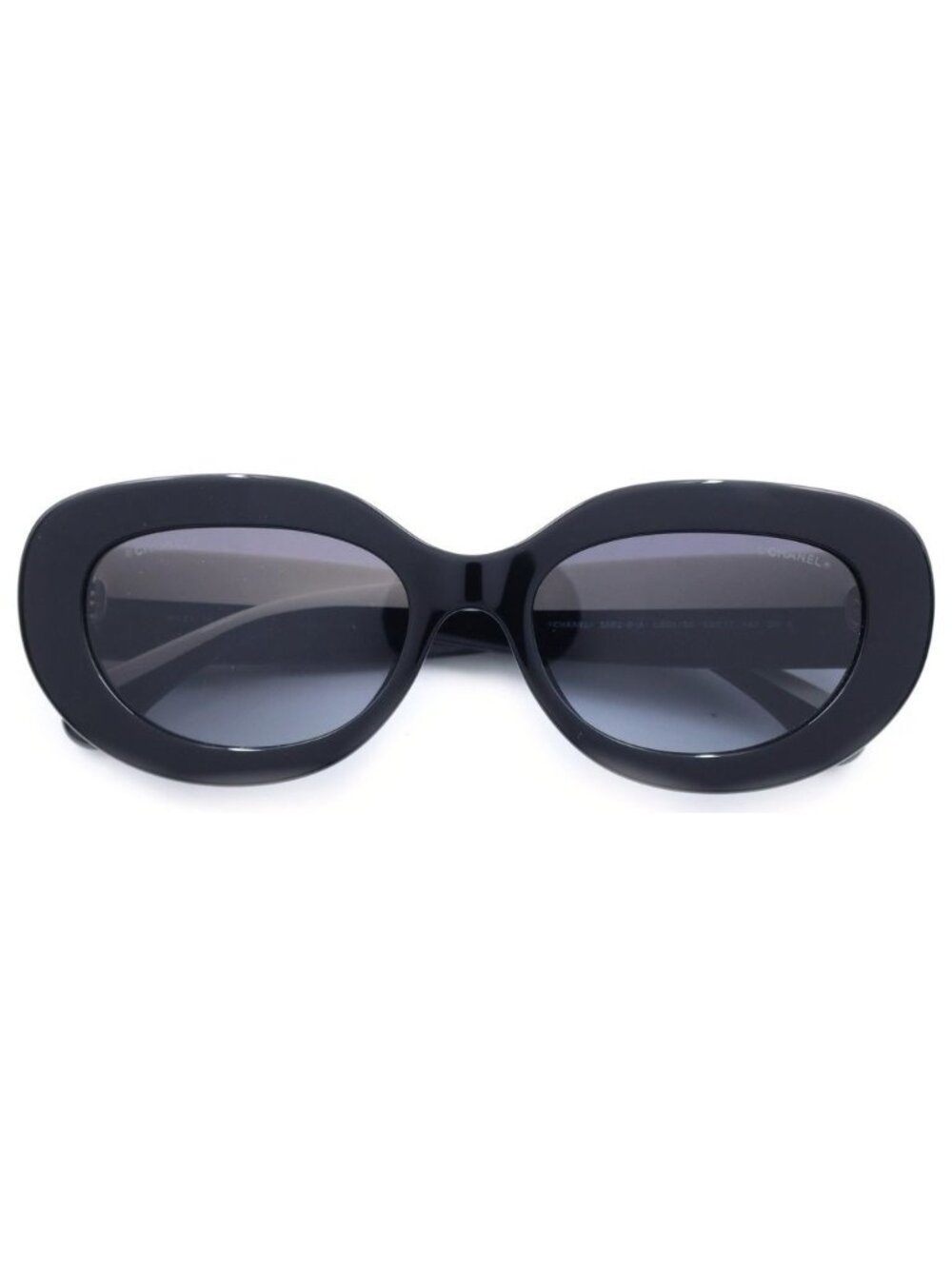 Chanel Oval Shape Sunglasses Eyewear Rhinestone Black Gradient Lens